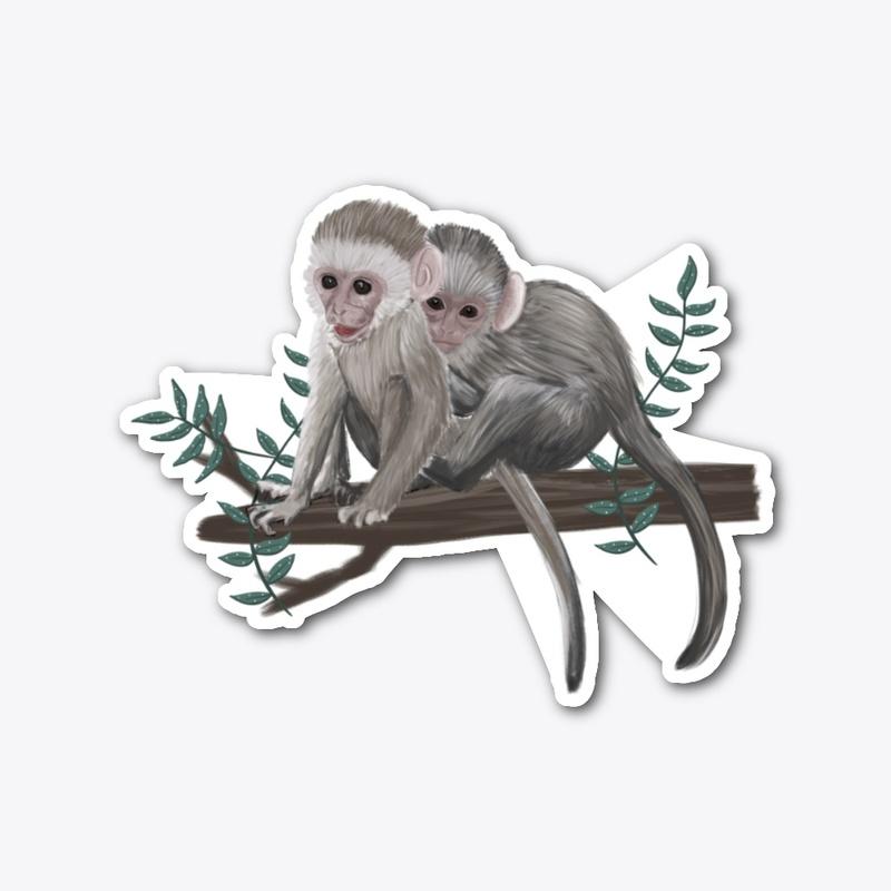 Two Monkeys hand drawn art